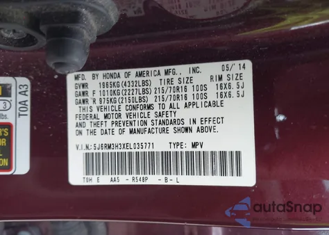 2014 Honda Cr-V Lx from USA, damaged, VIN 5J6RM3H3XEL035771